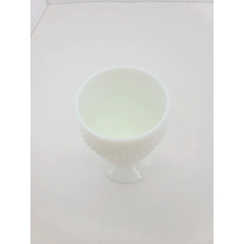 Vintage Westmoreland Milk Glass Beaded Edge Footed Goblet Cup 5